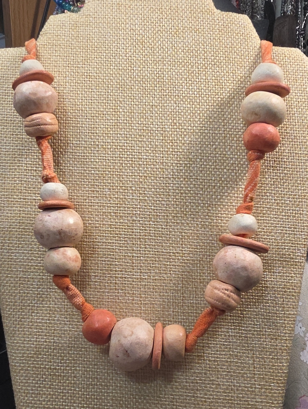 Handmade Bohemian-style Terracotta or Ceramic Clay Bead Necklace